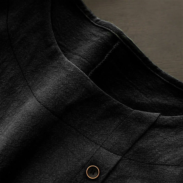 Buddha Stones Casual Lato Czysty Kolor Żakard Guziki Okrągły Dekolt Bawełna Damska Koszulka Z Krótkim Rękawem - image 52