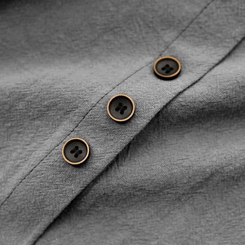 Buddha Stones Casual Lato Czysty Kolor Żakard Guziki Okrągły Dekolt Bawełna Damska Koszulka Z Krótkim Rękawem - image 58