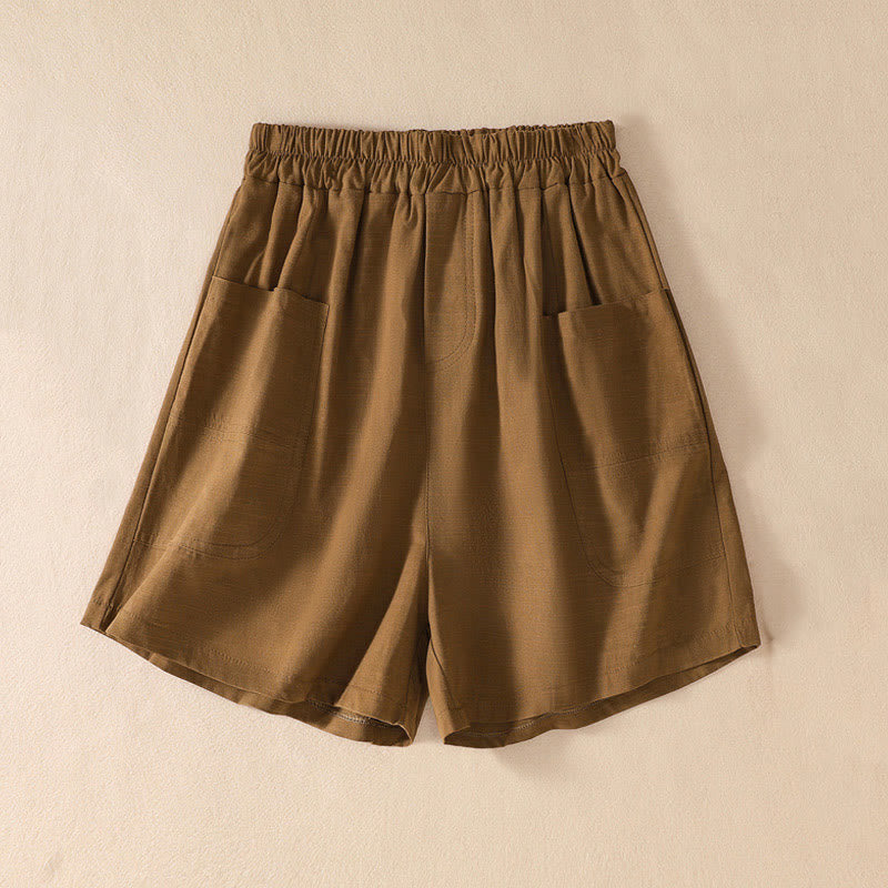 Buddha Stones Letnie Luźne Elastyczne Paski Gładkie Damskie Szorty Poliestrowe Z Kieszeniami - DarkGoldenrod - US8-10，UK/AU12-14，EU40-42 (2XL) - image 0