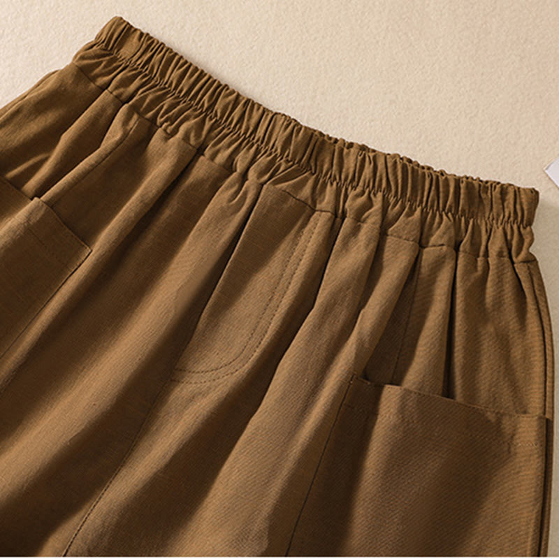 Buddha Stones Letnie Luźne Elastyczne Paski Gładkie Damskie Szorty Poliestrowe Z Kieszeniami - image 5