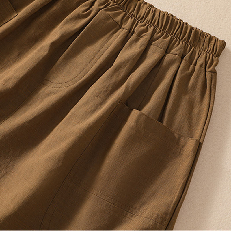 Buddha Stones Letnie Luźne Elastyczne Paski Gładkie Damskie Szorty Poliestrowe Z Kieszeniami - image 7