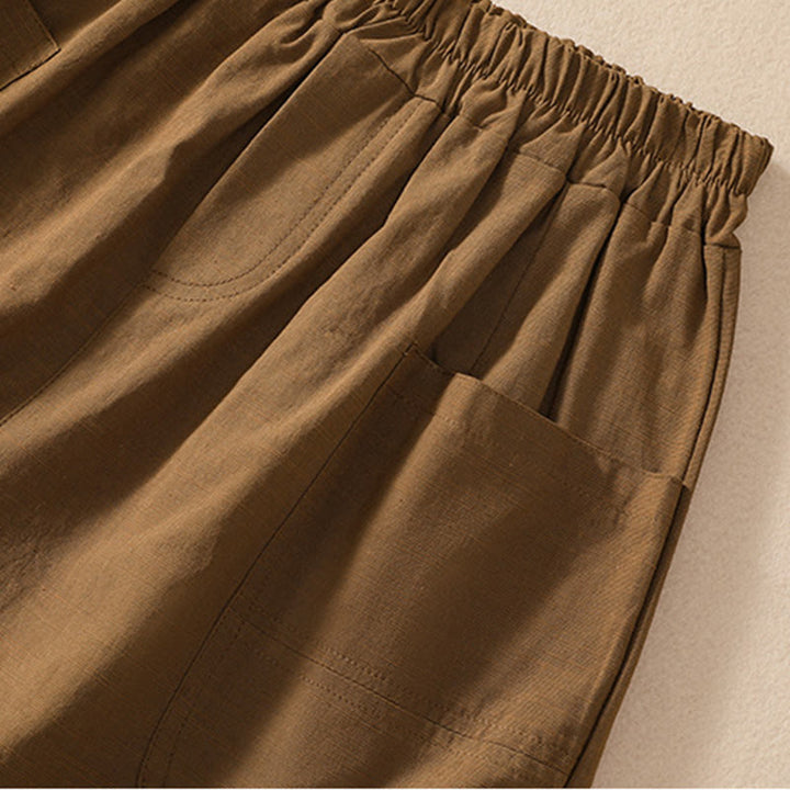 Buddha Stones Letnie Luźne Elastyczne Paski Gładkie Damskie Szorty Poliestrowe Z Kieszeniami - image 7