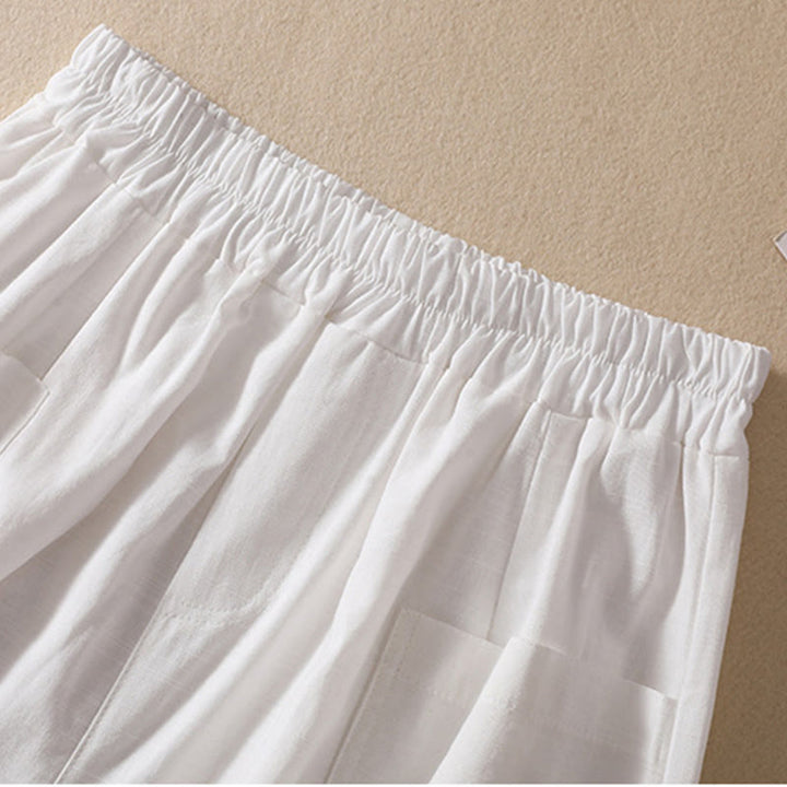 Buddha Stones Letnie Luźne Elastyczne Paski Gładkie Damskie Szorty Poliestrowe Z Kieszeniami - image 11