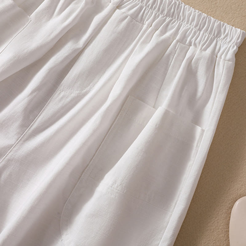 Buddha Stones Letnie Luźne Elastyczne Paski Gładkie Damskie Szorty Poliestrowe Z Kieszeniami - image 13