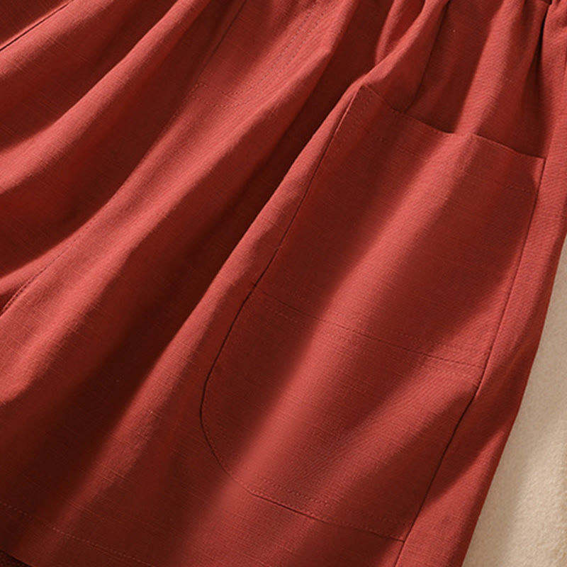 Buddha Stones Letnie Luźne Elastyczne Paski Gładkie Damskie Szorty Poliestrowe Z Kieszeniami - image 21