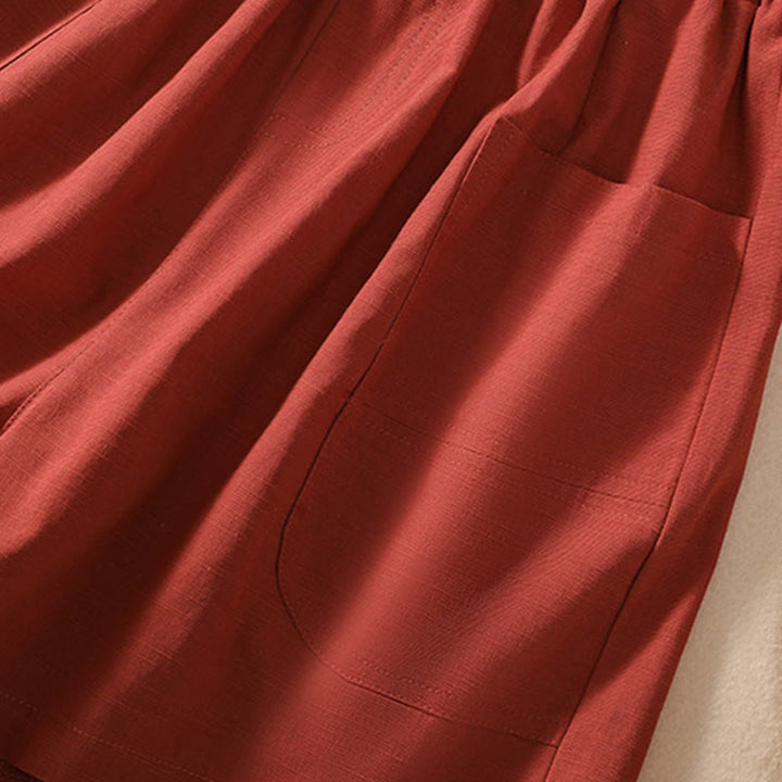 Buddha Stones Letnie Luźne Elastyczne Paski Gładkie Damskie Szorty Poliestrowe Z Kieszeniami - image 21