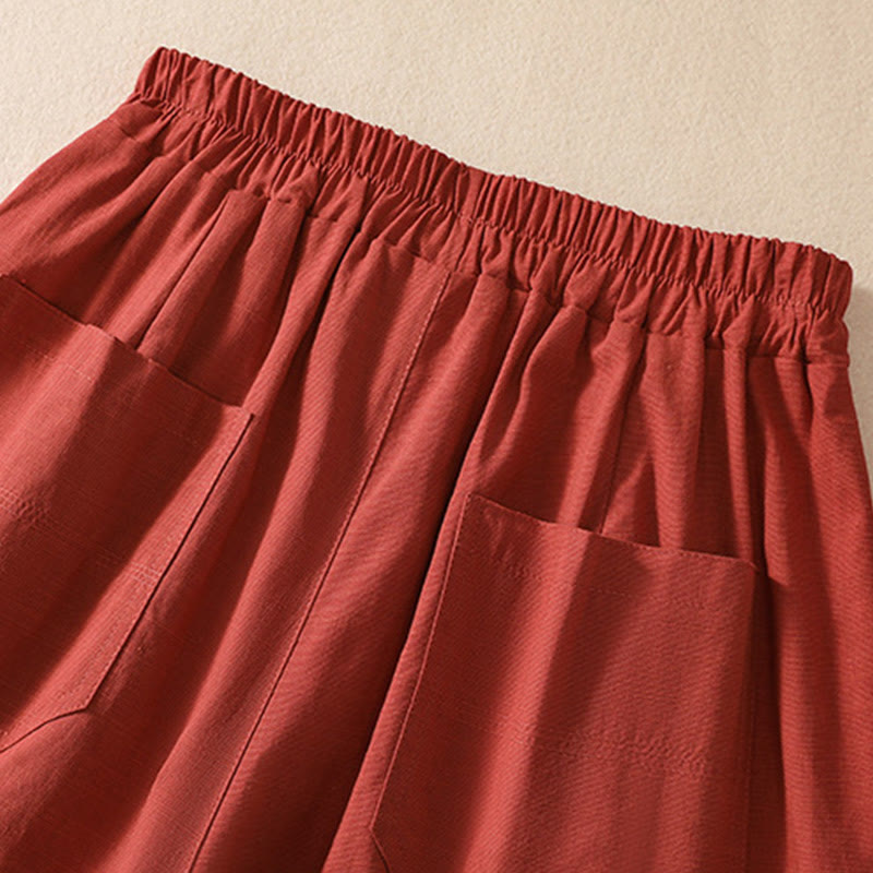 Buddha Stones Letnie Luźne Elastyczne Paski Gładkie Damskie Szorty Poliestrowe Z Kieszeniami - image 25