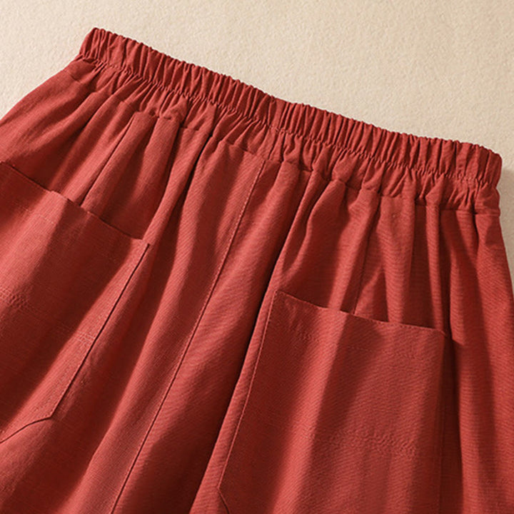 Buddha Stones Letnie Luźne Elastyczne Paski Gładkie Damskie Szorty Poliestrowe Z Kieszeniami - image 25