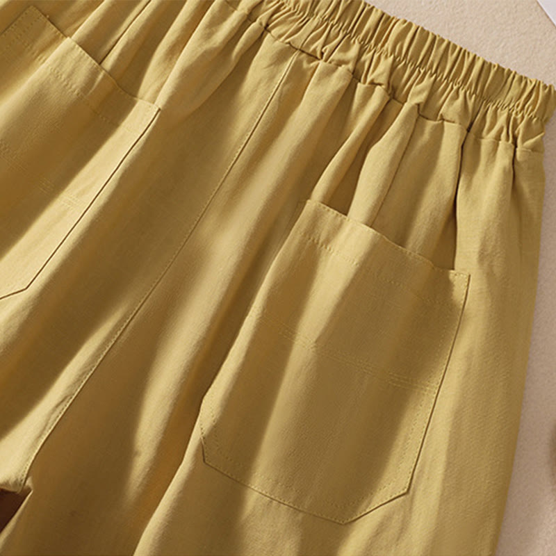 Buddha Stones Letnie Luźne Elastyczne Paski Gładkie Damskie Szorty Poliestrowe Z Kieszeniami - image 28