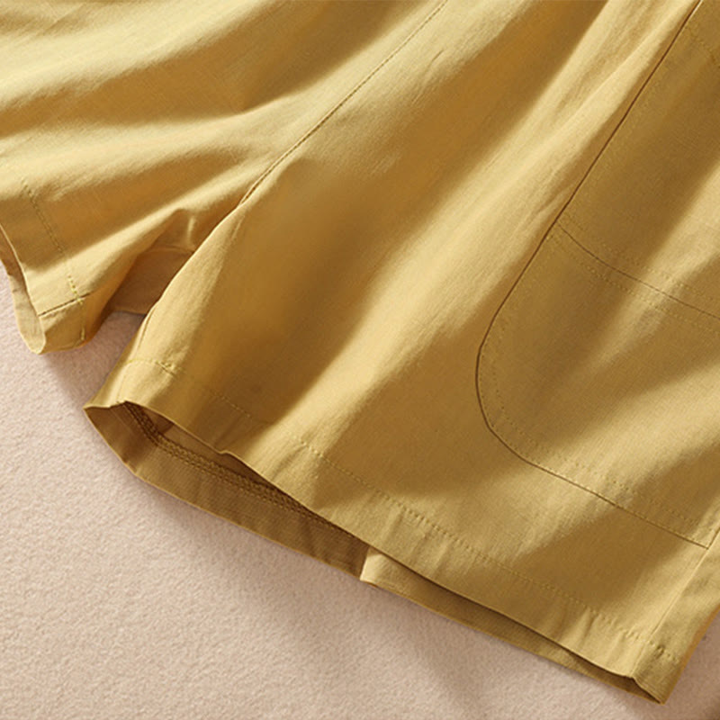 Buddha Stones Letnie Luźne Elastyczne Paski Gładkie Damskie Szorty Poliestrowe Z Kieszeniami - image 30