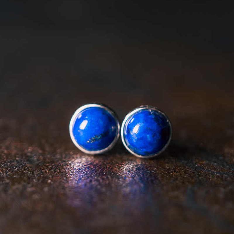 Kolczyki z Buddha Stones w stylu vintage, srebro próby 925, lazuryt, lapis lazuli, równowaga - Lazuryt (rozmiar kolczyka: 7 mm) - image 0