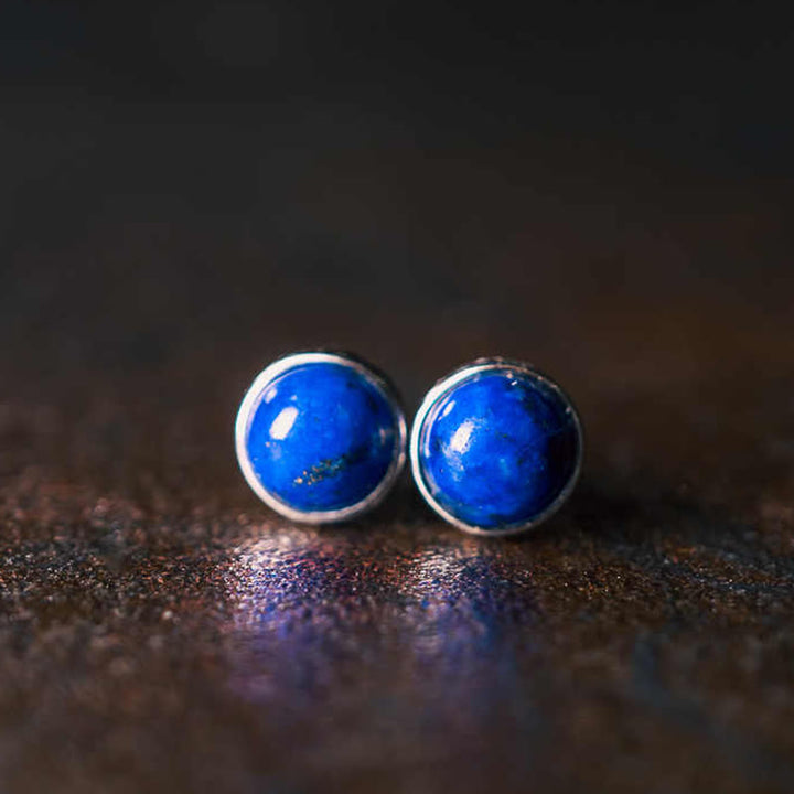 Kolczyki z Buddha Stones w stylu vintage, srebro próby 925, lazuryt, lapis lazuli, równowaga - Lazuryt (rozmiar kolczyka: 7 mm) - image 0