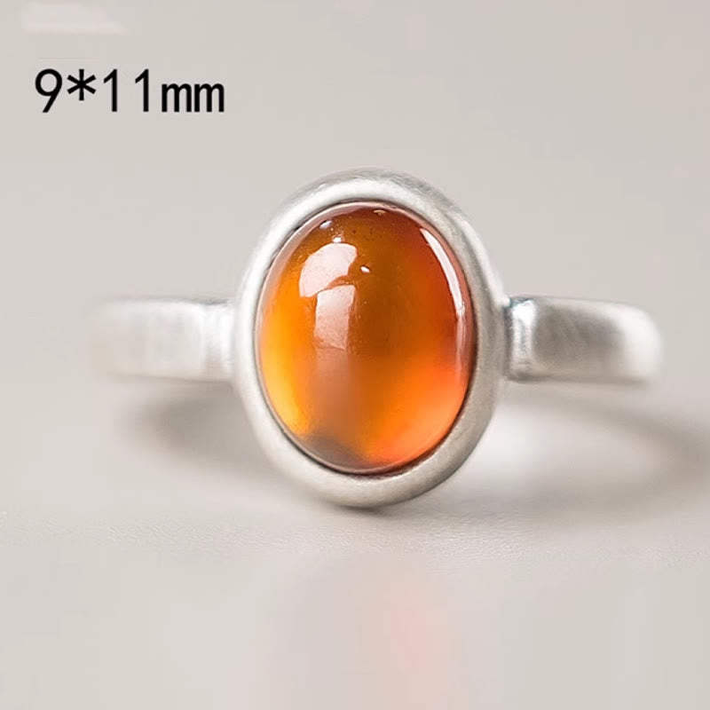 Buddha Stones Naturalne 925 Srebro Sterling Granat Regulowany Wkładany Spokojny Pierścień