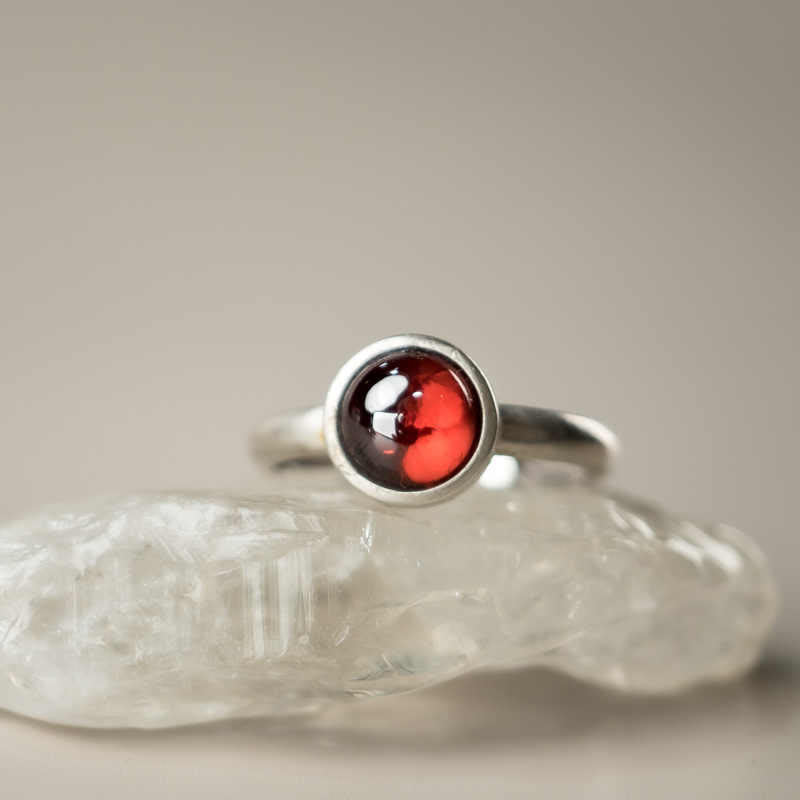 Buddha Stones Naturalne 925 Srebro Sterling Granat Regulowany Wkładany Spokojny Pierścień