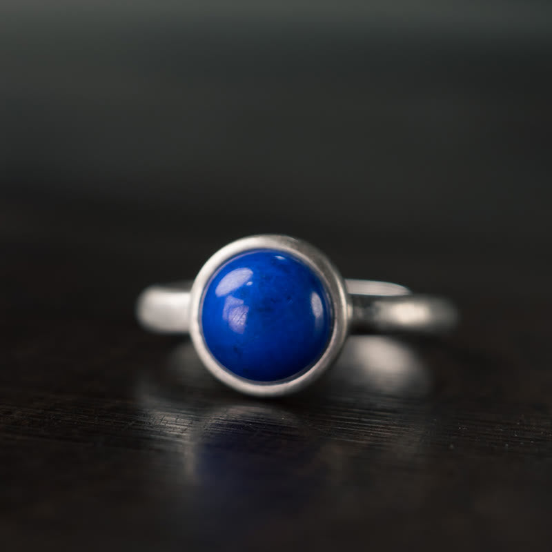 Pierścionek balansowy z naturalnym, regulowanym lazurytem z lapis lazuli i srebra próby 925 z Buddha Stones - Styl (około 9*9 mm) - image 0