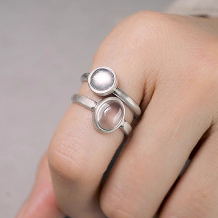 Buddha Stones Naturalne 925 Srebro Sterling Różowy Kryształ Regulowany Pierścień Rozgrzewający