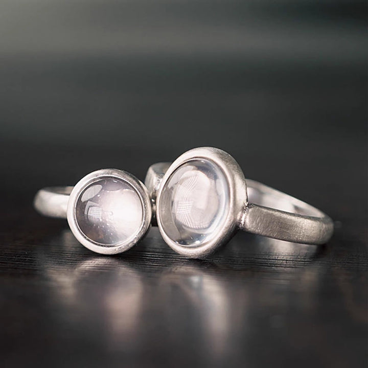 Buddha Stones Naturalne 925 Srebro Sterling Różowy Kryształ Regulowany Pierścień Rozgrzewający