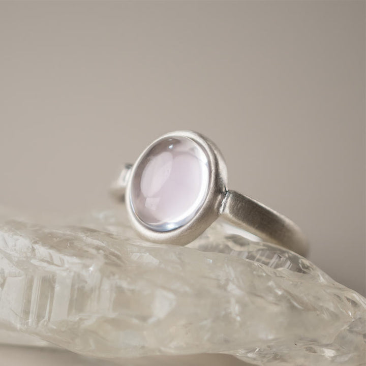Buddha Stones Naturalne 925 Srebro Sterling Różowy Kryształ Regulowany Pierścień Rozgrzewający