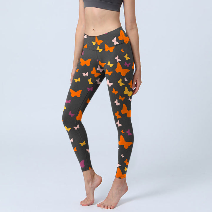 Buddha Stones Kolorowe Motyle Nadruk Legginsy Siłownia Damskie Spodnie Do Jogi - Czarny - US18, UK/AU22, EU50 (4XL) - image 1