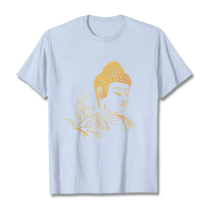 Buddha Stones Złote Liście Medytacja Budda T-shirt - Jasnoniebieski - 2XL - image 18