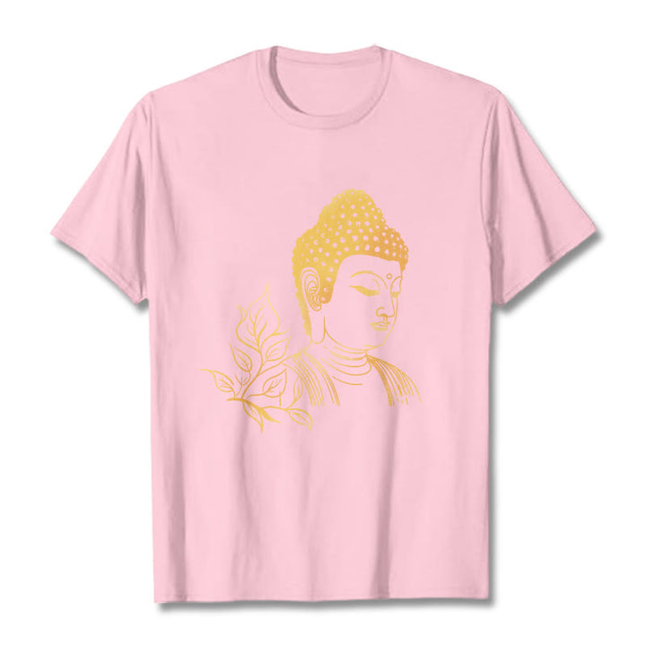 Buddha Stones Złote Liście Medytacja Budda T-shirt - Jasnoróżowy - 2XL - image 13