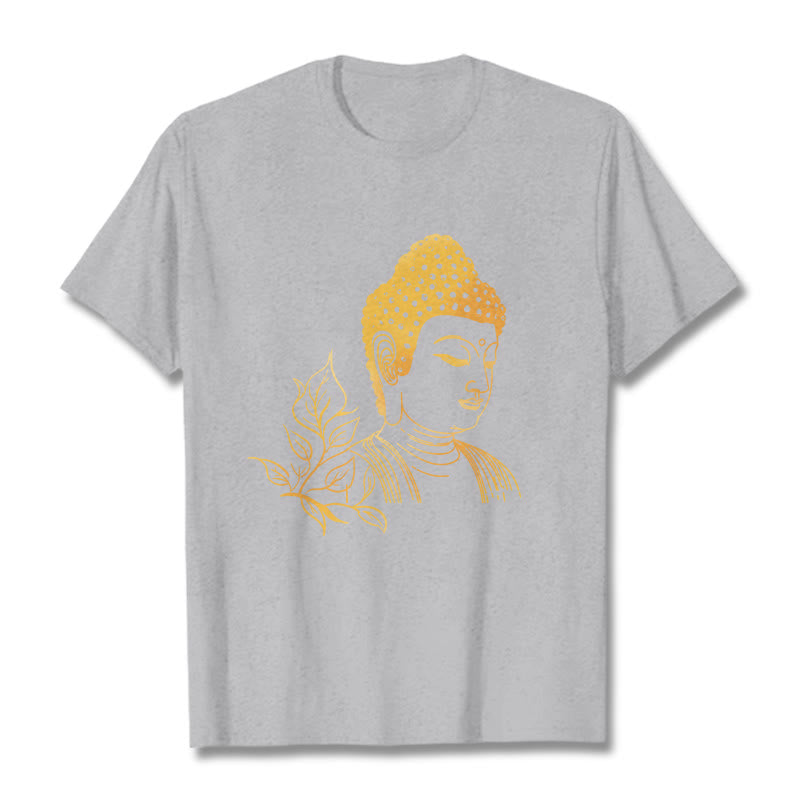 Buddha Stones Złote Liście Medytacja Budda T-shirt - Jasnoszary - 2XL - image 20