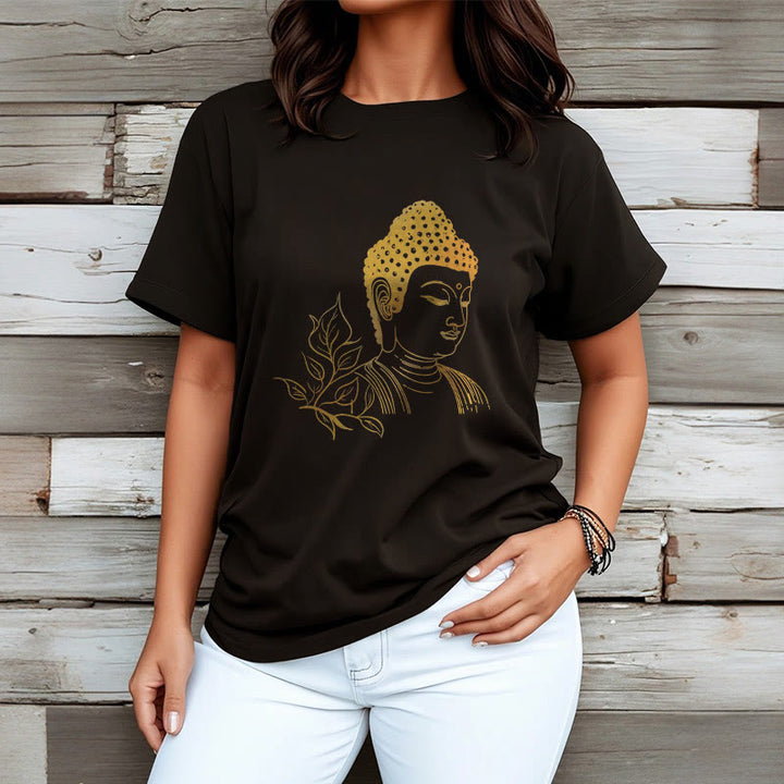 Buddha Stones Złote Liście Medytacja Budda T-shirt - image 3