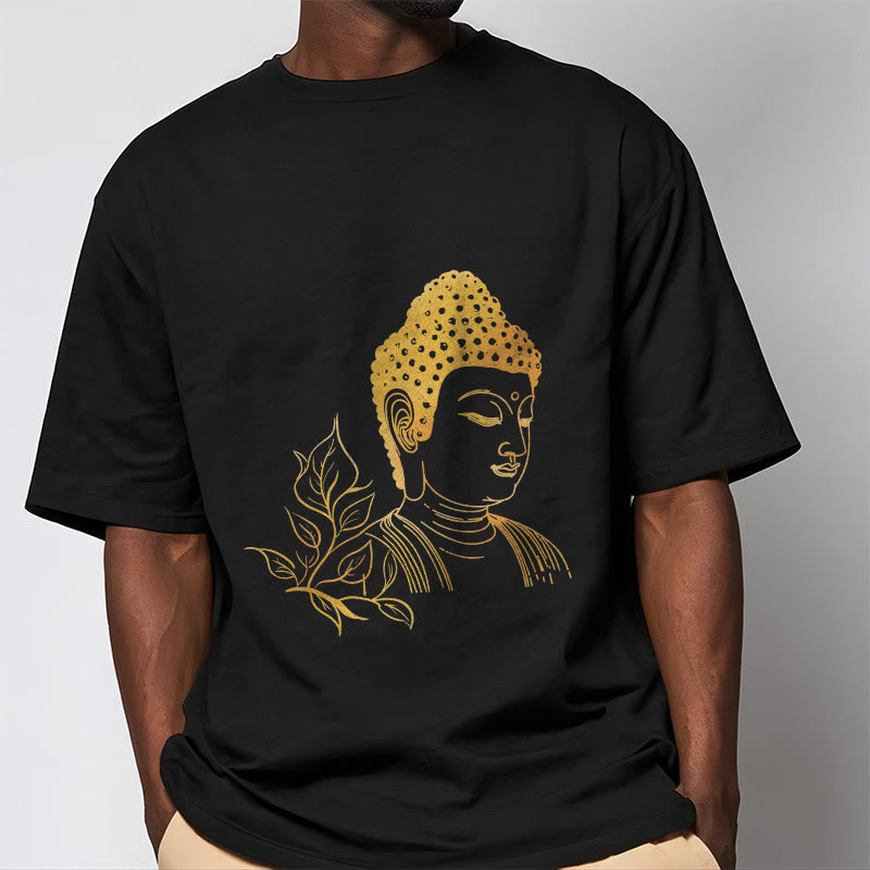 Buddha Stones Złote Liście Medytacja Budda T-shirt - image 1
