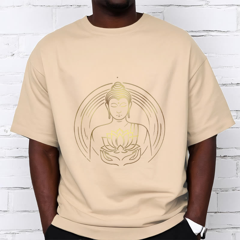 Buddha Stones Złoty Budda Trzymający Kwiat Lotosu Koszulka T-shirt - image 10