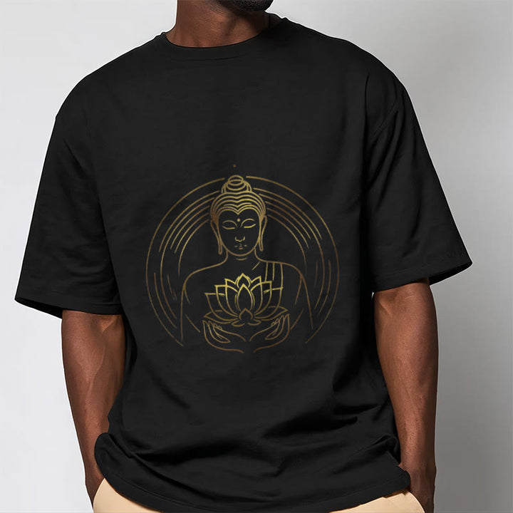 Buddha Stones Złoty Budda Trzymający Kwiat Lotosu Koszulka T-shirt - image 5