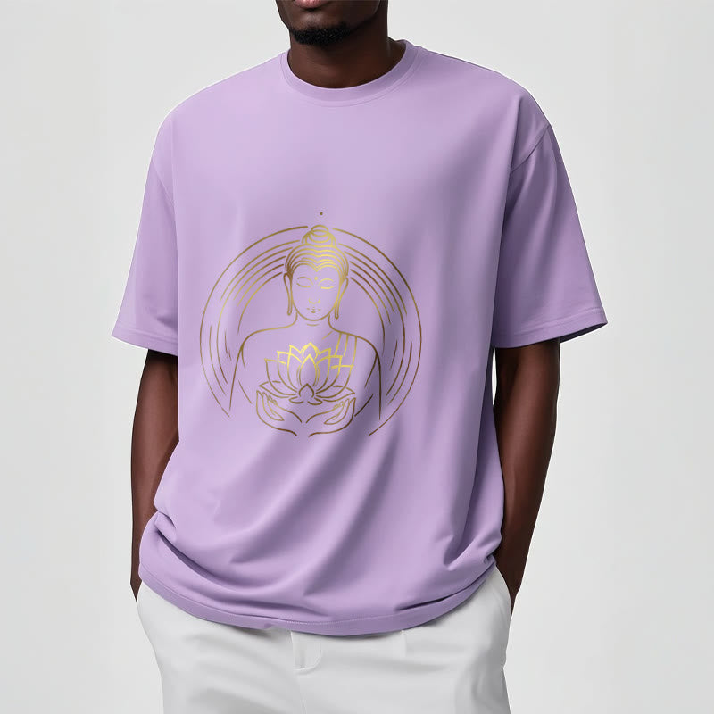 Buddha Stones Złoty Budda Trzymający Kwiat Lotosu Koszulka T-shirt - image 17