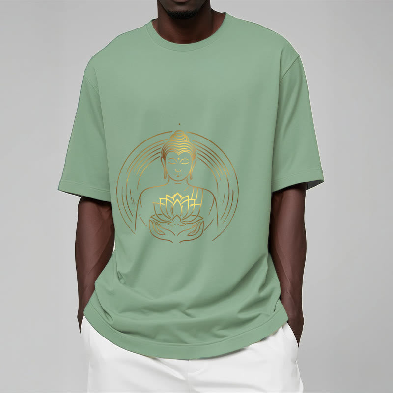 Buddha Stones Złoty Budda Trzymający Kwiat Lotosu Koszulka T-shirt - image 16