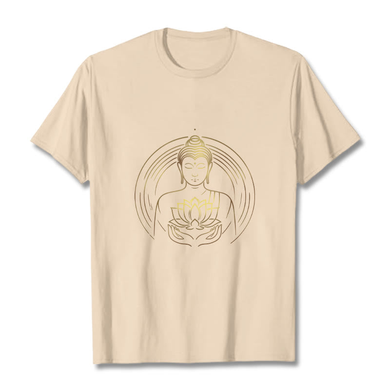Buddha Stones Złoty Budda Trzymający Kwiat Lotosu Koszulka T-shirt - For - 2XL - image 9
