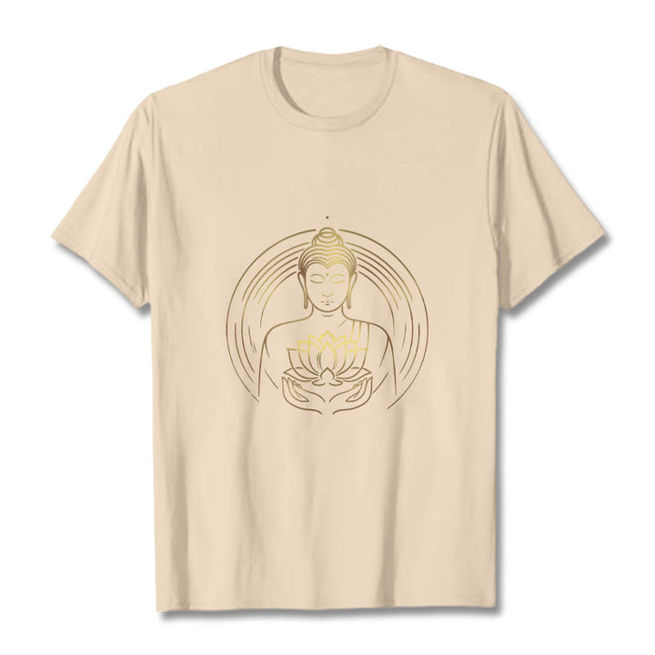 Buddha Stones Złoty Budda Trzymający Kwiat Lotosu Koszulka T-shirt - For - 2XL - image 9
