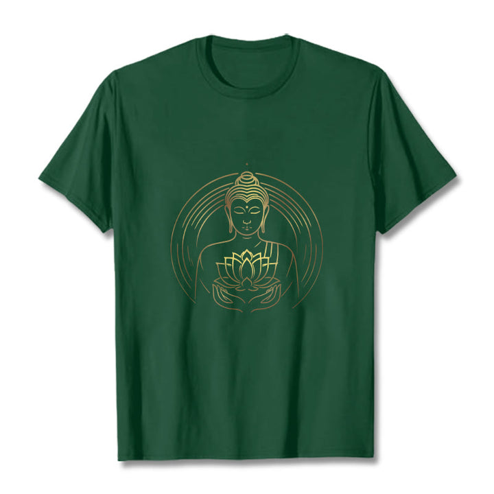 Buddha Stones Złoty Budda Trzymający Kwiat Lotosu Koszulka T-shirt - ForestGreen - 2XL - image 11