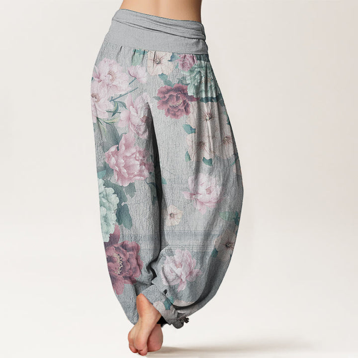 Buddha Stones Czysta bawełna Casual Peony Flower Damskie spodnie haremowe z elastyczną talią