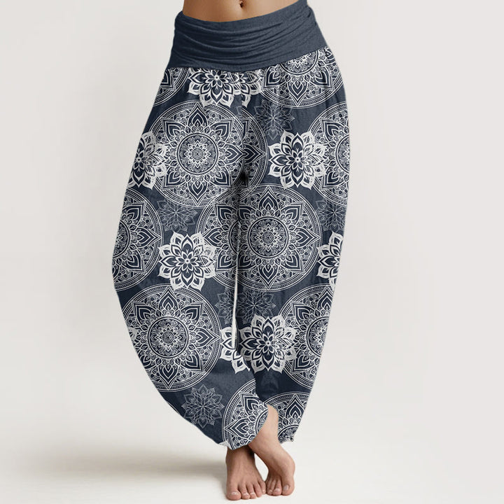 Buddha Stones Czysta bawełna Casual Okrągły Mandala Kwiatowy Wzór Damskie Spodnie Harem Elastyczna Talia