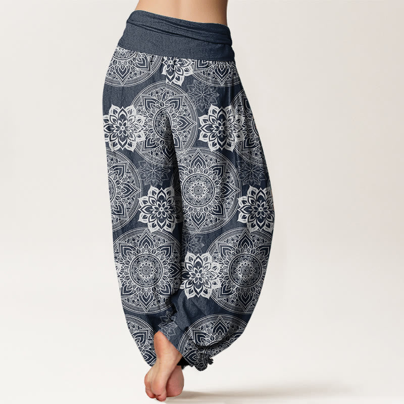 Buddha Stones Czysta bawełna Casual Okrągły Mandala Kwiatowy Wzór Damskie Spodnie Harem Elastyczna Talia