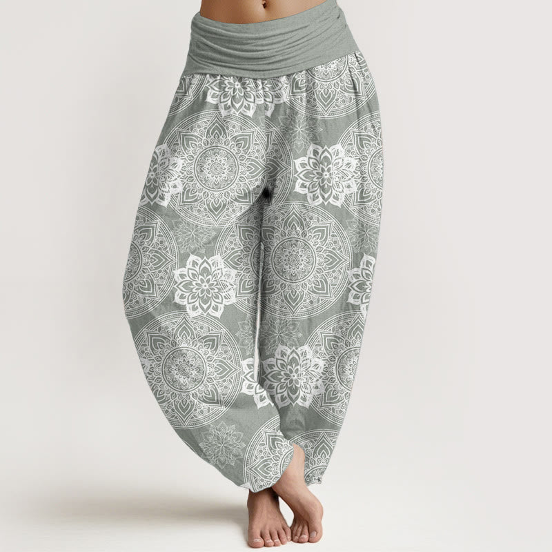 Buddha Stones Czysta bawełna Casual Okrągły Mandala Kwiatowy Wzór Damskie Spodnie Harem Elastyczna Talia