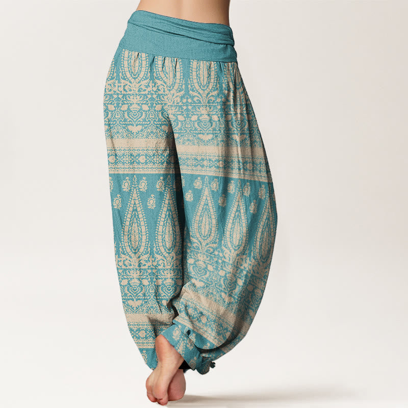 Buddha Stones Czysta bawełna Casual Feather Stripes Design Damskie spodnie haremowe z elastyczną talią
