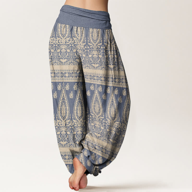 Buddha Stones Czysta bawełna Casual Feather Stripes Design Damskie spodnie haremowe z elastyczną talią