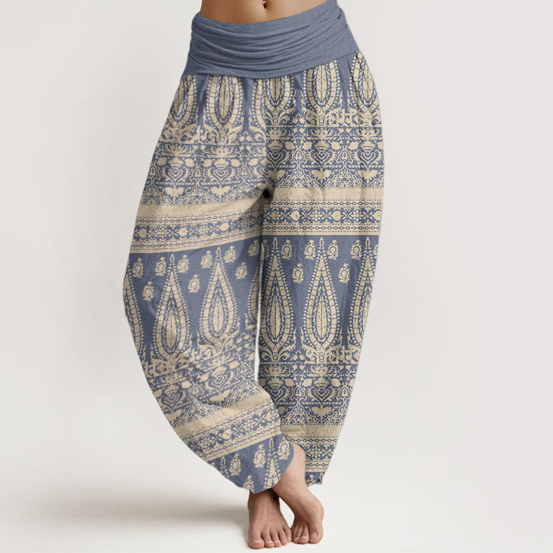 Buddha Stones Czysta bawełna Casual Feather Stripes Design Damskie spodnie haremowe z elastyczną talią