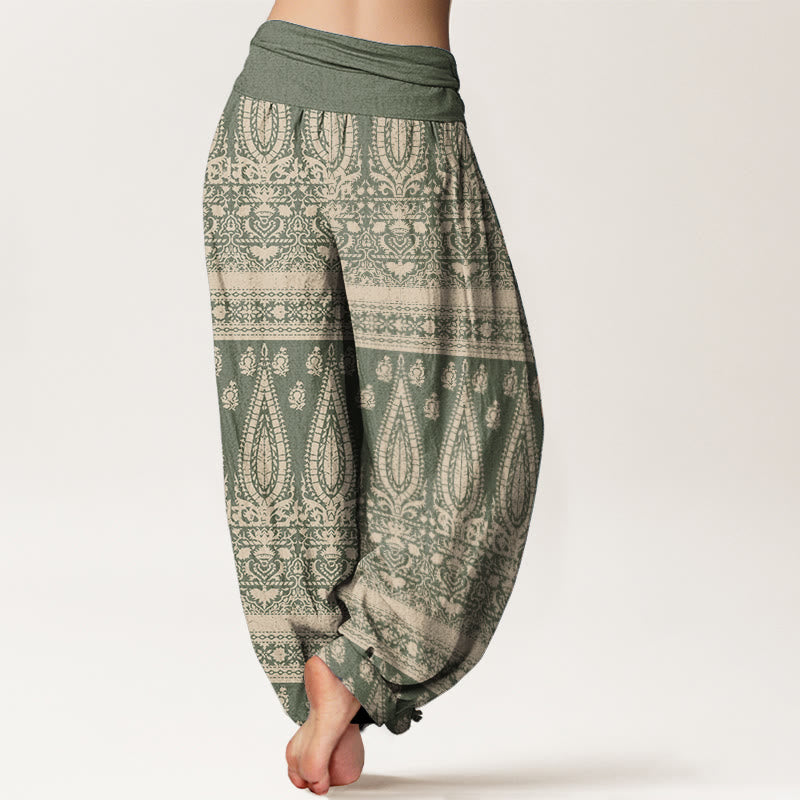 Buddha Stones Czysta bawełna Casual Feather Stripes Design Damskie spodnie haremowe z elastyczną talią