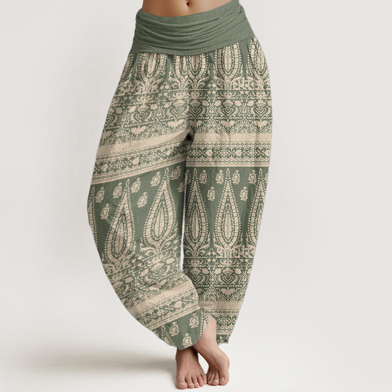 Buddha Stones Czysta bawełna Casual Feather Stripes Design Damskie spodnie haremowe z elastyczną talią