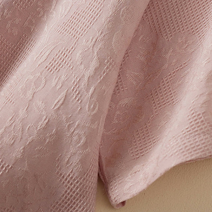 Koszula damska z krótkim rękawem z bawełny i lnu w kwiaty w stylu casual z Buddha Stones i kolorowymi guzikami - image 10