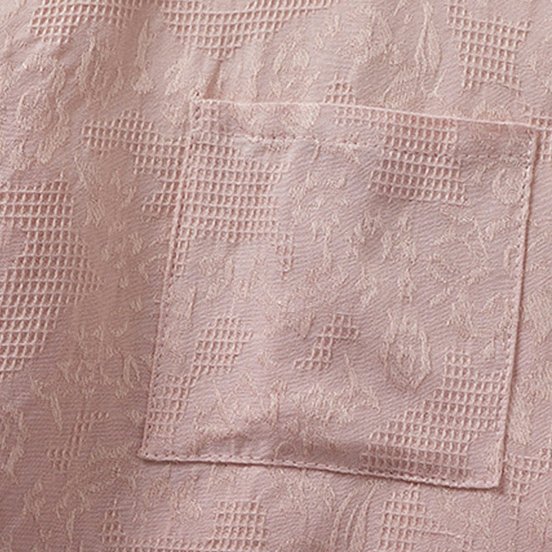 Koszula damska z krótkim rękawem z bawełny i lnu w kwiaty w stylu casual z Buddha Stones i kolorowymi guzikami - image 9