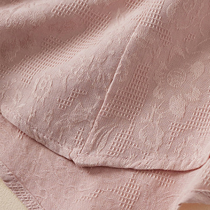 Koszula damska z krótkim rękawem z bawełny i lnu w kwiaty w stylu casual z Buddha Stones i kolorowymi guzikami - image 12