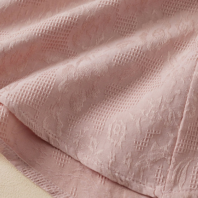 Koszula damska z krótkim rękawem z bawełny i lnu w kwiaty w stylu casual z Buddha Stones i kolorowymi guzikami - image 11