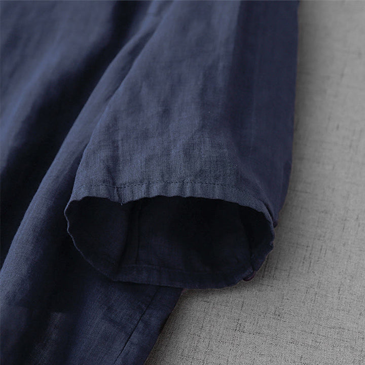 Buddha Stones Artystyczny Czysty Kolor Haftowany Przedni Guzik Projekt Damska Bawełniana Koszula Kardigan Z Pół Rękawem - image 23