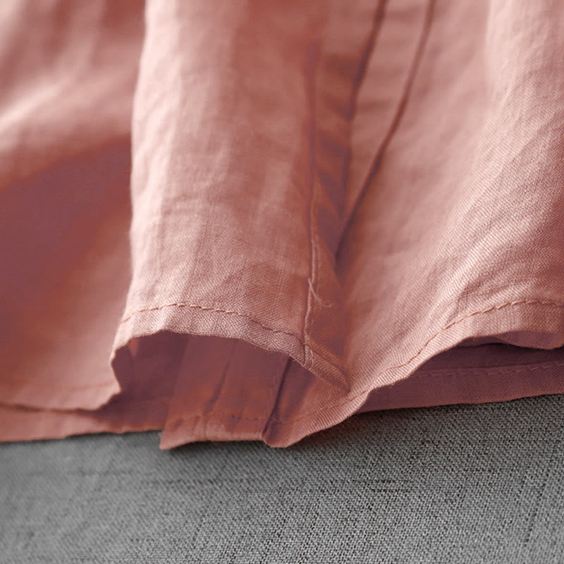 Buddha Stones Artystyczny Czysty Kolor Haftowany Przedni Guzik Projekt Damska Bawełniana Koszula Kardigan Z Pół Rękawem - image 6